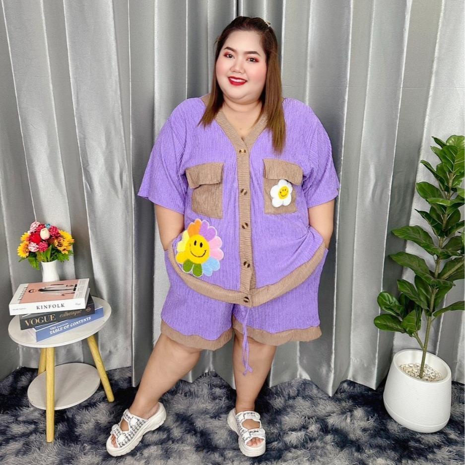 ชุดเซต ขาสั้น เสื้อคอวี ปักดอก มุราคามิ P77 *เสื้อ ก่อนยืด อก62 งานฟรีไซส์ อก50 ถึง อก60 ใส่ได้ เอว 