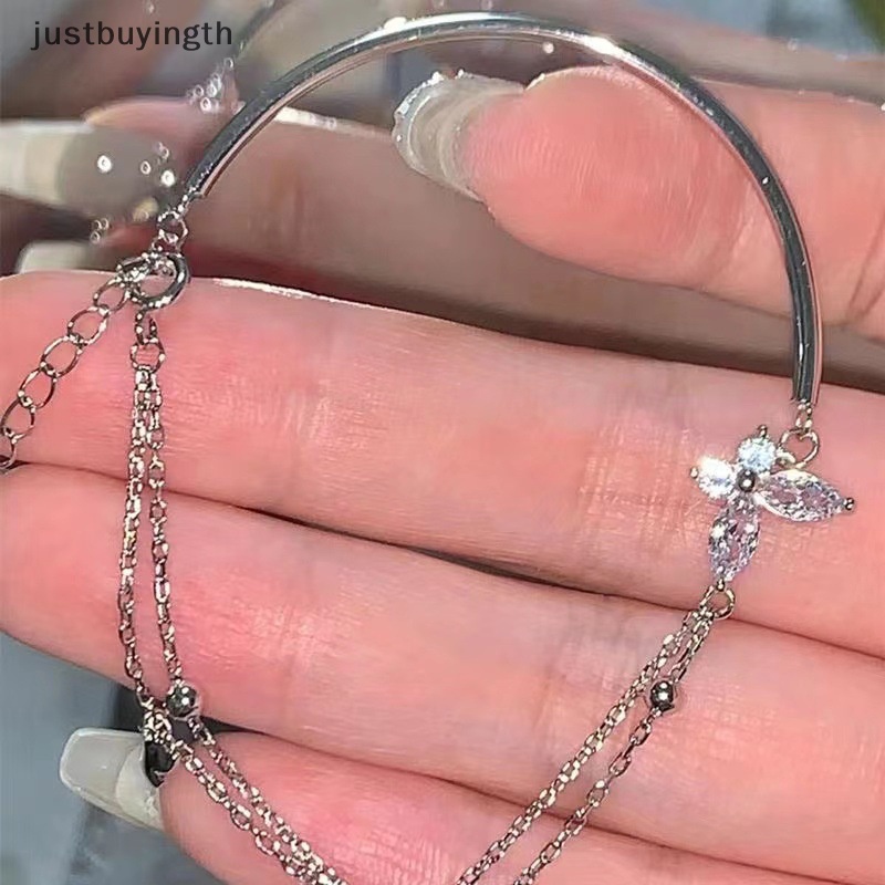 [JBTH] สร้อยข้อมือ กําไลข้อมือ โซ่ หลายชั้น ประดับเพทาย ผีเสื้อ แวววาว สีเงิน เครื่องประดับแฟชั่น สําหรับผู้หญิง [JB]