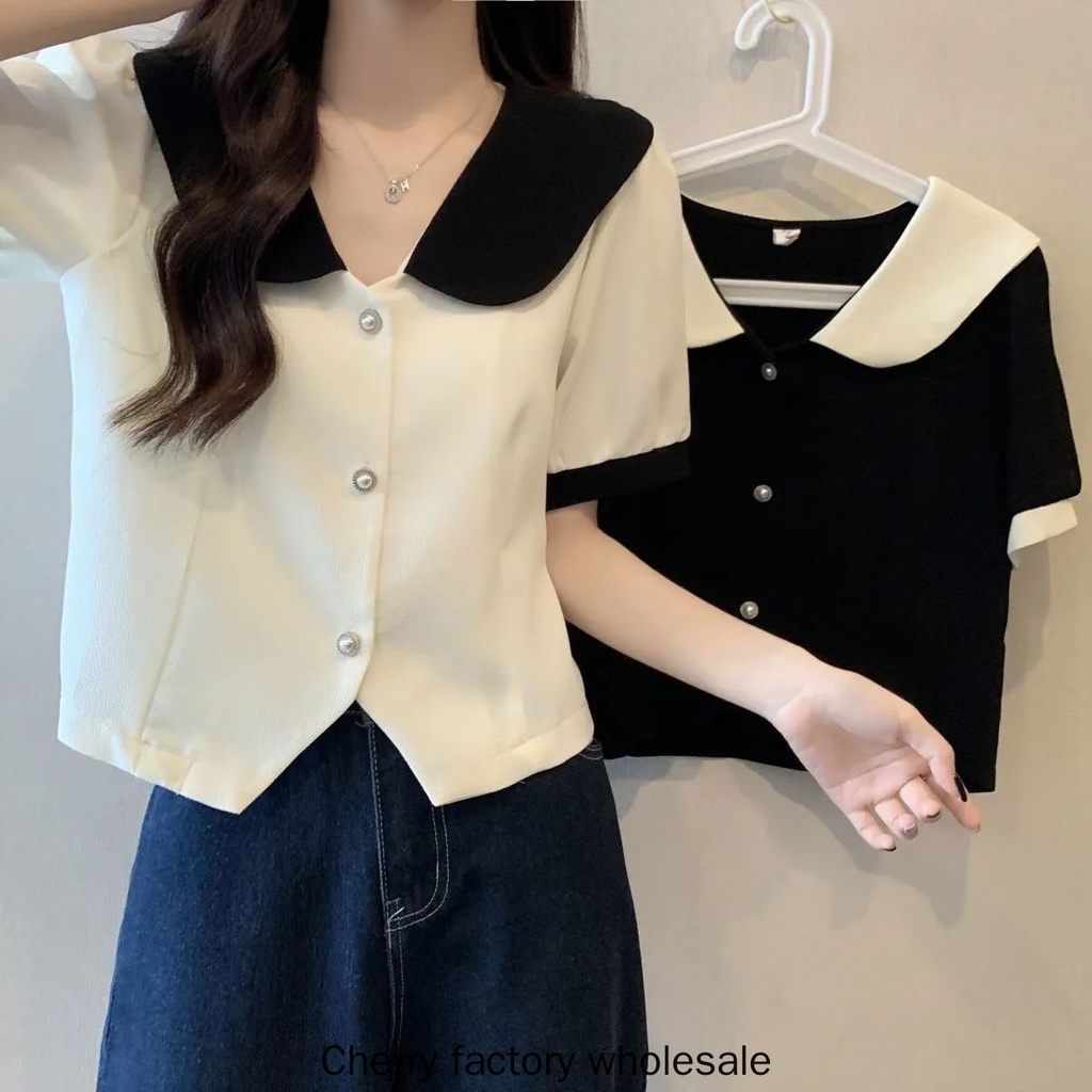 เสื้อคาร์ดิแกน แขนสั้น คอตุ๊กตา ทรงหลวม แฟชั่นใหม่ สําหรับผู้หญิง