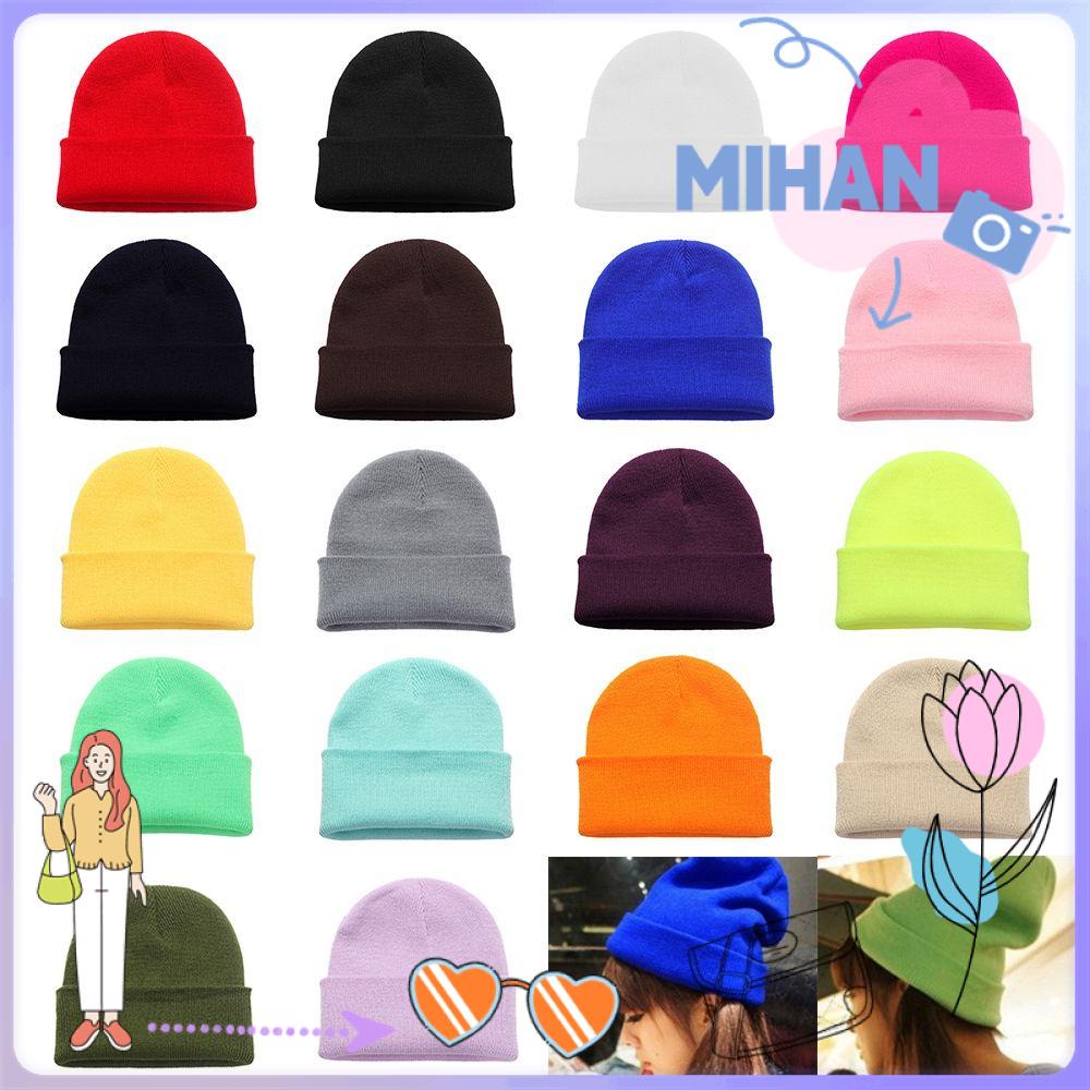 Mh หมวกบีนนี่ ผ้าถัก คุณภาพสูง สีพื้น น่ารัก สําหรับผู้หญิง และผู้ชาย