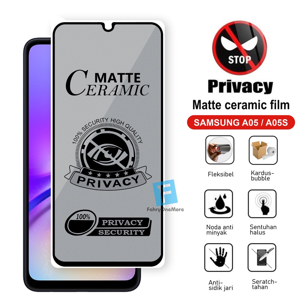 LAYAR กระจกนิรภัย Samsung A05 A05s Full Mobile Anti Spy Matte Ceramic Screen