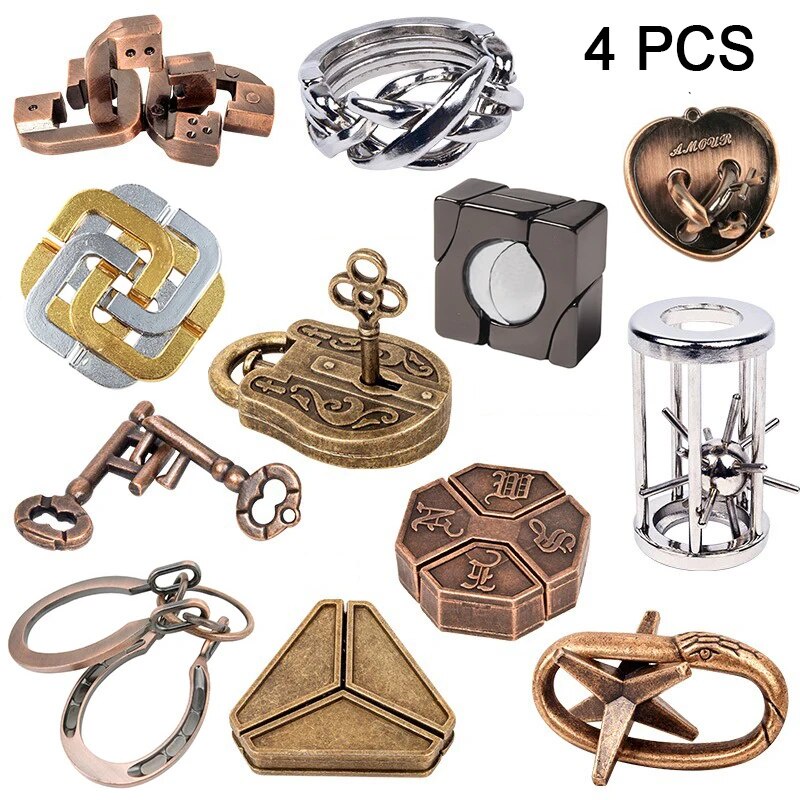 Child Classic 3D Metal Puzzle Lock And Unlock Toys Brain Teaser IQ Logic Magic Baffling Puzzles Game
