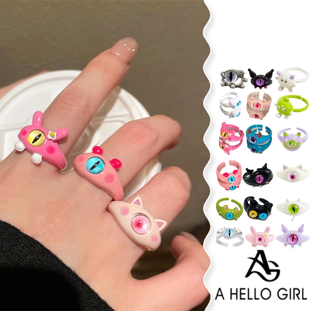 A HELLO GIRL แหวน ลายมอนสเตอร์ตัวน้อยน่ารัก สีดํา สําหรับเด็กผู้หญิง และผู้ชาย