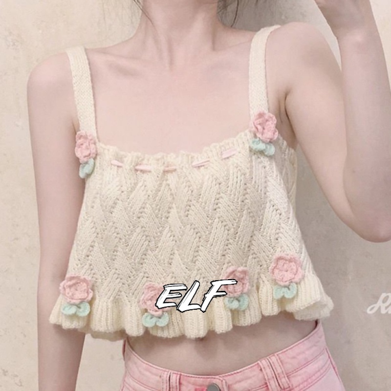 เสื้อเชิ้ตแขนกุด ผ้าถัก ลายดอกไม้ สไตล์เรโทร สําหรับผู้หญิง