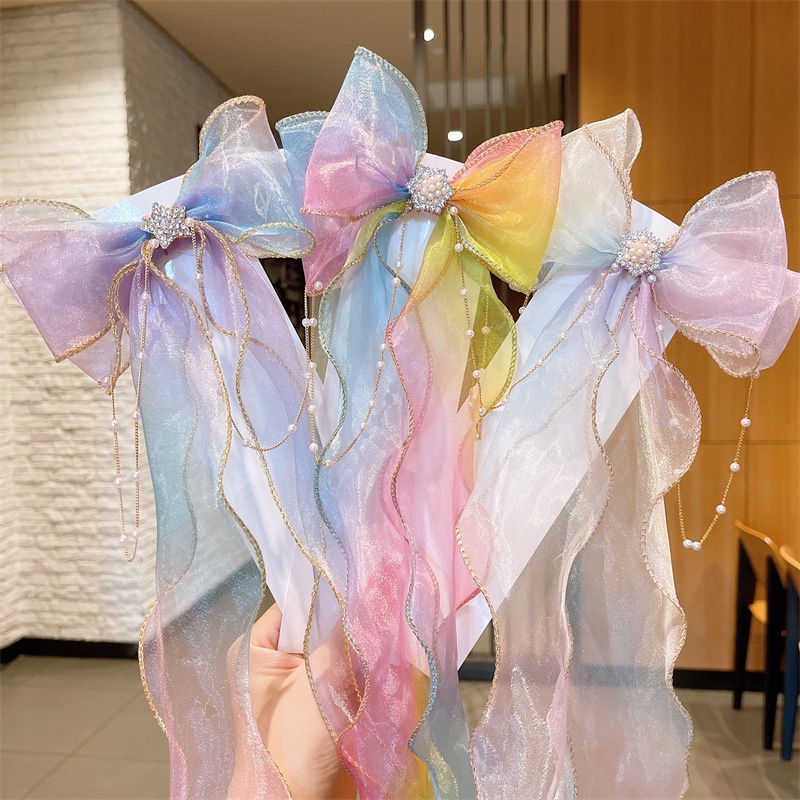 เด็กโบว์ริบบิ้นริบบิ้นกิ๊บติดผม Elsa Snow Headwear กิ๊บติดผมสำหรับสาว ๆ เจ้าหญิง Aisha สาวน้อยเครื่องประดับผม