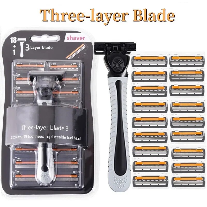 Men's Shaver Stainless Steel Shaving Three Layer Blade Shaver Reusable Razor Imported Blade Professi