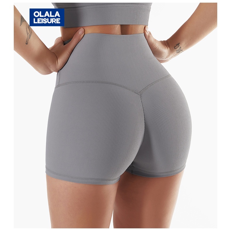 OLALA LEISURE ใหม่ กางเกงกีฬาขาสั้น เอวสูง รัดรูป ยกสะโพก เหมาะกับการเล่นโยคะ ฟิตเนส