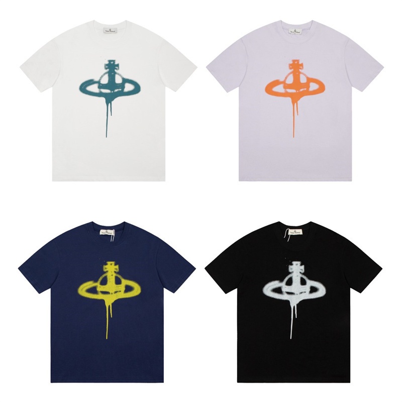 เสื้อยืดแขนสั้นลําลอง ผ้าฝ้าย พิมพ์ลาย Vivienne Smiling Face สีรุ้ง สไตล์สตรีท แฟชั่นสําหรับผู้ชาย และผู้หญิงS-5XL
