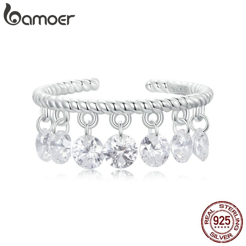 Bamoer แหวนเงินแท้ 925 ประดับเพทาย พู่ เครื่องประดับแฟชั่น สําหรับผู้หญิง