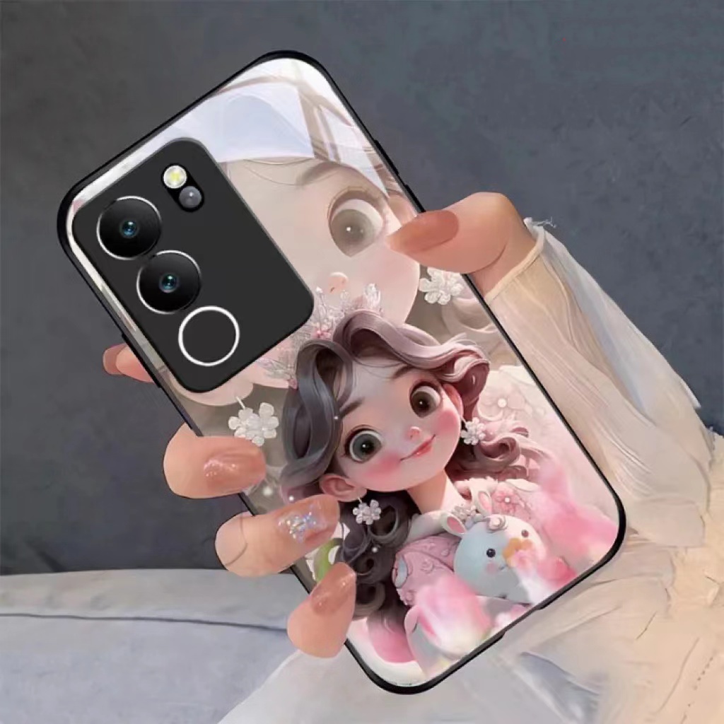 Vivo V29 V30 V40 Pro V30E Y200 V27 V29E Y100 5G เคสหมี พร้อมกล้อง เคสป้องกัน ใหม่ กระจกเหลว แบบเต็ม