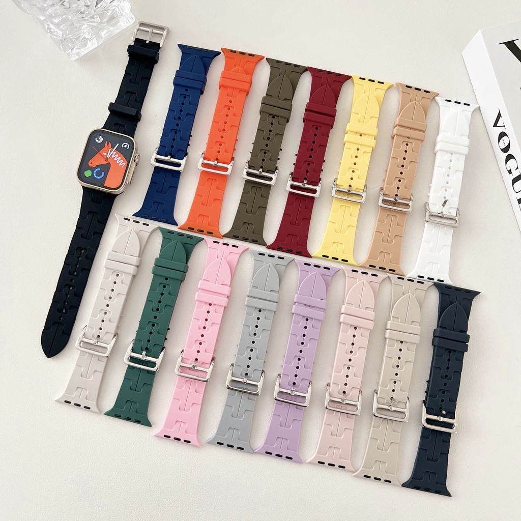 Hermes สายนาฬิกาข้อมือซิลิโคน สําหรับ iWatch Ultra 9 8 7 SE 6 5 4 3 Correa 49/45/44/41 มม. 40 มม. 42 มม.