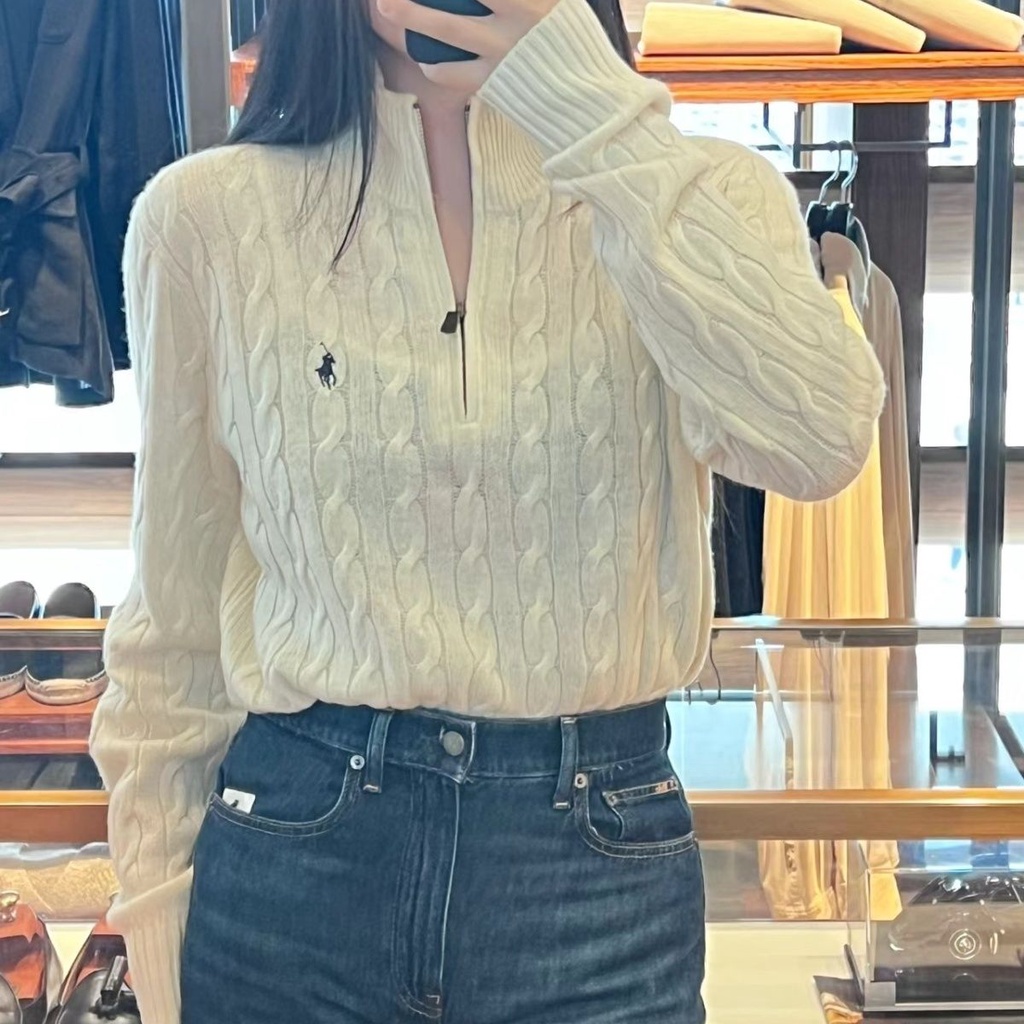 PJ53 [READY & STOCK] Ralph-Laure **** ฤดูใบไม้ร่วงฤดูหนาว Pony Label เย็บปักถักร้อยหลวม Slimmer ดูคร