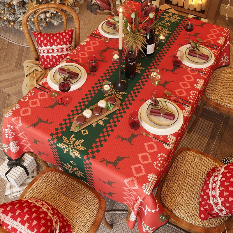 [พร้อมส่ง] ผ้าปูโต๊ะ พิมพ์ลายคริสต์มาส สีแดง สําหรับตกแต่งโต๊ะทานอาหาร ห้องนั่งเล่น
