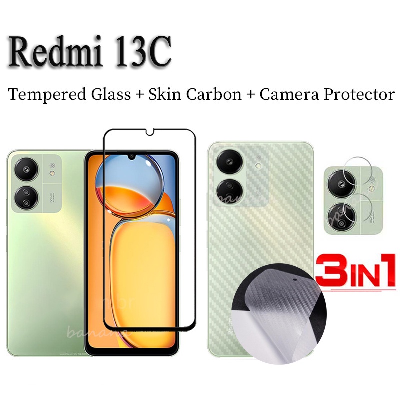 สําหรับ Redmi 13C กระจกนิรภัย Redmi13C 13 C 3 in 1 เลนส์กล้องกระจกป้องกันหน้าจอและฟิล์มด้านหลัง
