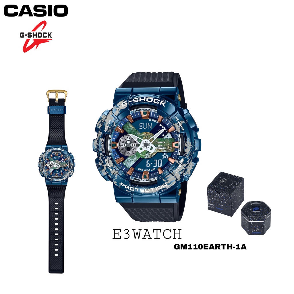 G*/@shock GM-110 Collaboration Aerospace Metal Blue Ocean Sports Watch GM-110EARTH-1ADR สายนาฬิกาเรซ