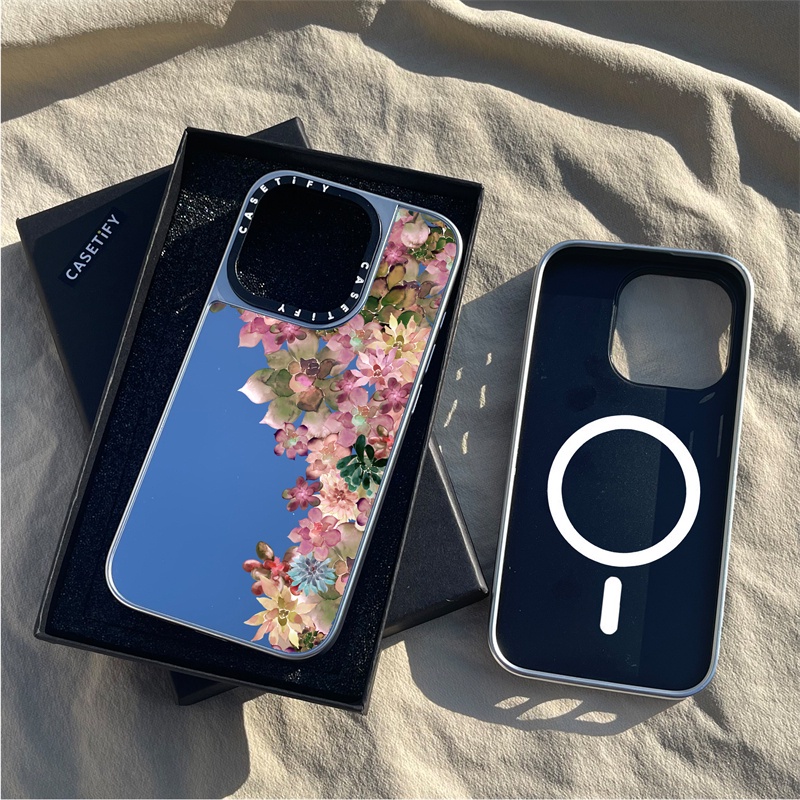 Casetify X เคสโทรศัพท์มือถือแบบแข็ง ผิวด้าน ผิวด้าน แม่เหล็ก ลายดอกไม้ สีดํา สีเงิน พร้อมกล่อง สําหรับ IPhone 15 14 13 12 Pro Max Plus