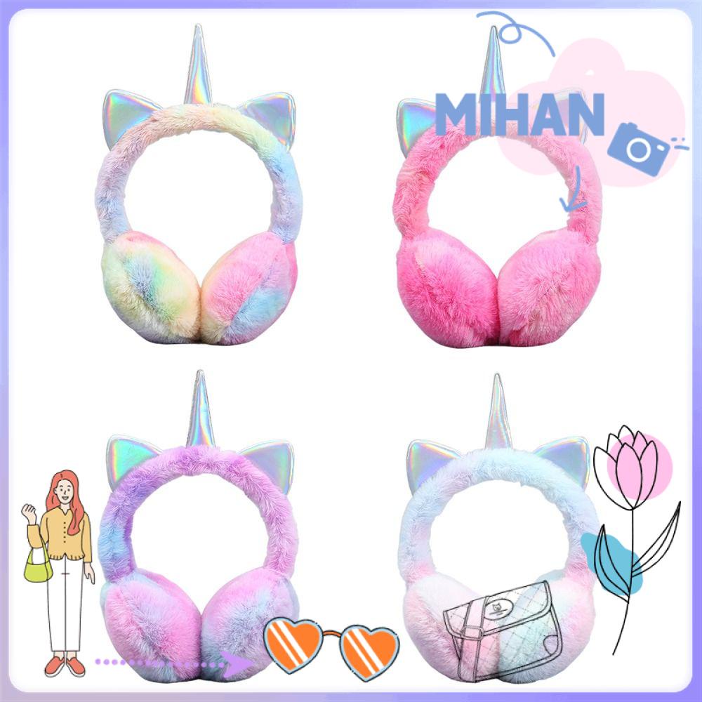 Mh ที่ปิดหูกันหนาว ผ้ากํามะหยี่ขนนิ่ม ลายยูนิคอร์น สีรุ้งน่ารัก เหมาะกับหน้าหนาว สําหรับเด็ก และผู้ใหญ่