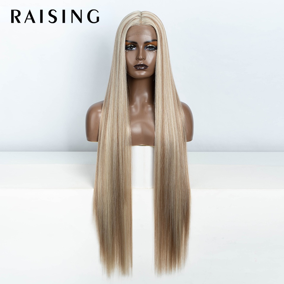 Raising วิกผมสังเคราะห์ ลูกไม้ด้านหน้า ยาว 38 นิ้ว สีน้ําตาล สีแดง ขิง ไฮไลท์ วิกผมคอสเพลย์ สําหรับผู้หญิง