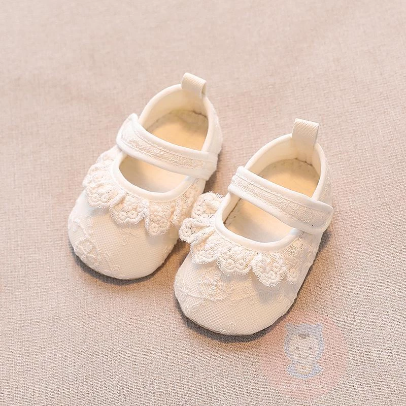 【ส่งจากไทย】Laa6-infant Baby Girls Non-Slip Soft Soled Lace Bowknot Flats Shoes