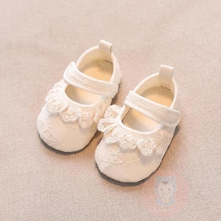 【ส่งจากไทย】Laa6-infant Baby Girls Non-Slip Soft Soled Lace Bowknot Flats Shoes