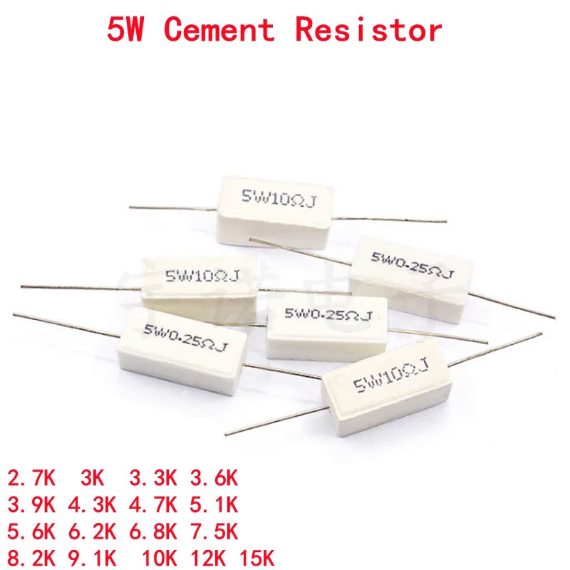10pcs 5W 5% Cement Resistor Power Resistance 2.7K 3K 3.3K 3.6K 3.9K 4.3K 4.7K 5.1K 5.6K 6.2K 6.8K 7.