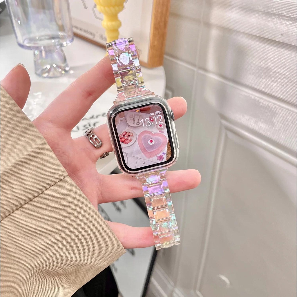 สายนาฬิกาข้อมือเลเซอร์ใส สีรุ้ง สําหรับ Apple Watch 8 41 มม. 45 มม. 49 มม. 44 มม. 38 40 42 มม. iWatch 7 6 5 SE