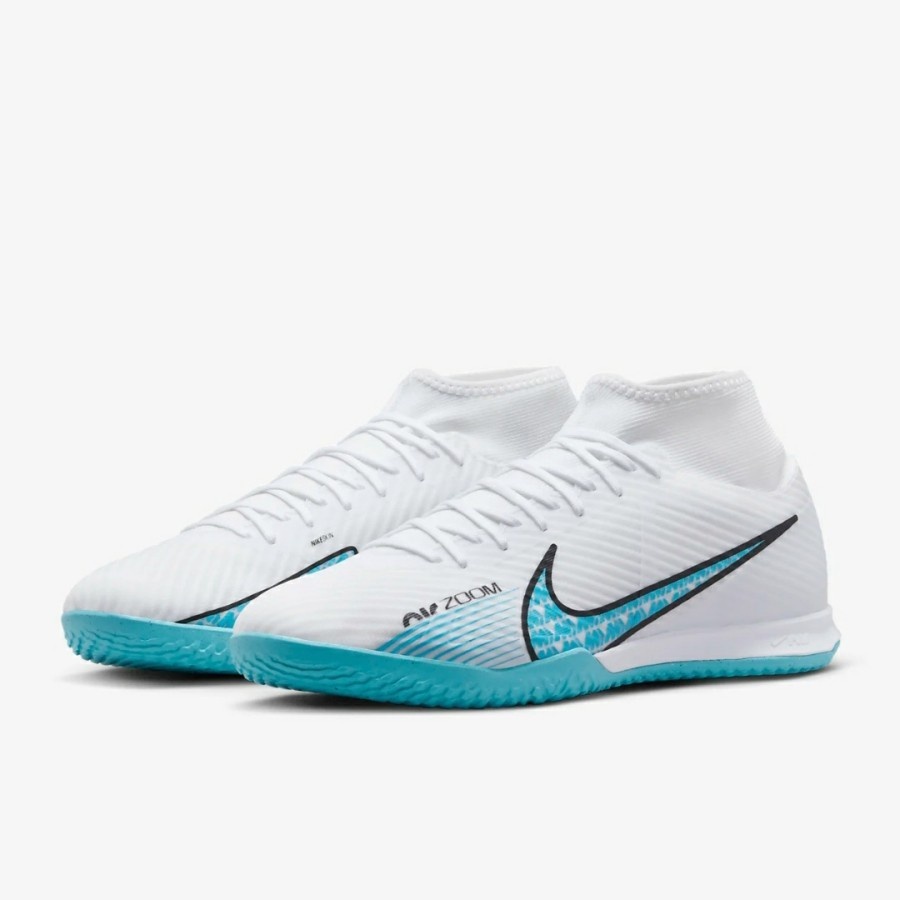 รองเท้าฟุตซอล nike Limited Promo Nike Zoom Mercurial Superfly 9 Elite สีขาวสีน้ำเงิน สันทนาการ