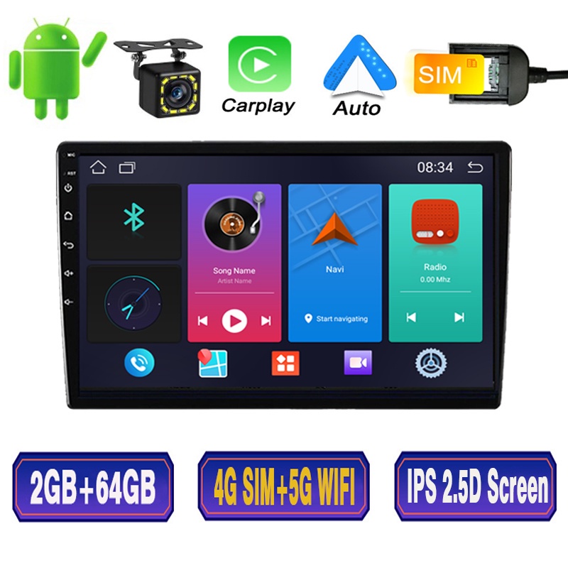 【4G SIM+5G Wifi】เครื่องเล่น 2GB+64GB แอนดรอยด์ 9/10.1 นิ้ว IPS หน้าจอสัมผัส 2Din สเตอริโอ สําหรับรถยนต์ Wireless Carplay Android Auto FM GPS Bluetooth กล้องสำรองวิทยุติดรถยนต์ Android