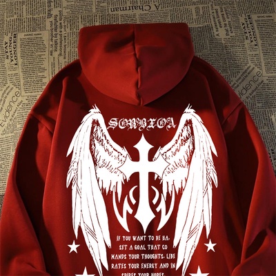 【Polyester】เสื้อกันหนาวแขนยาว มีฮู้ด ทรงหลวม สไตล์ฮิปฮอป เรโทร อเมริกัน อเนกประสงค์ สําหรับผู้ชาย