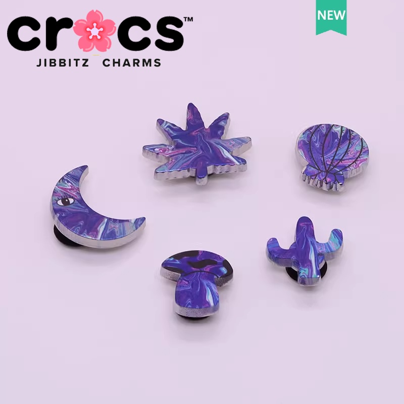 jibbitz crocs แท้ กระดุมโลหะ รูปใบเมเปิ้ล และกระบองเพชร สีม่วง สําหรับตกแต่งรองเท้า crocs