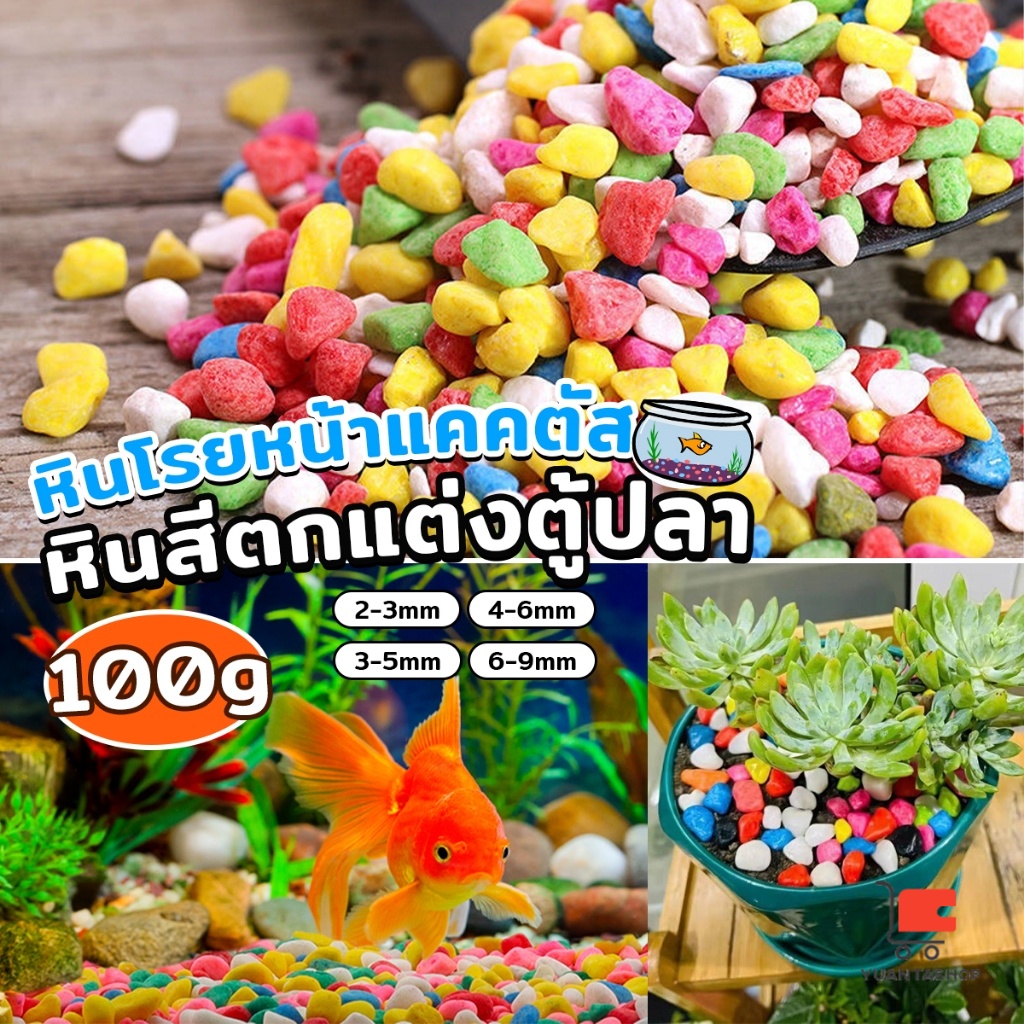 หินใส่ตู้ปลา หินโรยหน้าดิน ตกแต่งกระถางต้นไม้ โรยหน้าแคคตัส ขนาดเล็ก สี 100g ต่อแพ็ค Colorful Stones