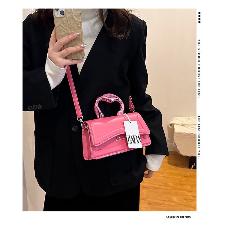 Zara กระเป๋าสะพายไหล่ กระเป๋าถือ ทรงสี่เหลี่ยม ขนาดเล็ก สีพื้น แฟชั่นฤดูใบไม้ผลิ สําหรับสตรี 2023
