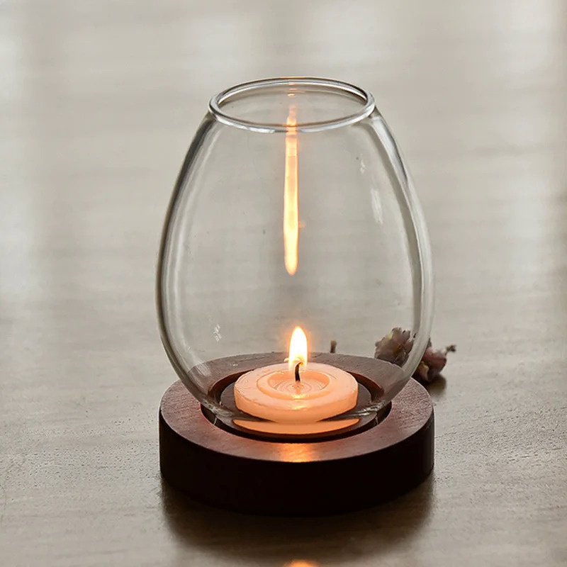 Transparent Glass Candle Holder Round Tealight Candlesticks Retro Oil Lamp Shape Candle Holder Wedding Dinner Table Deco