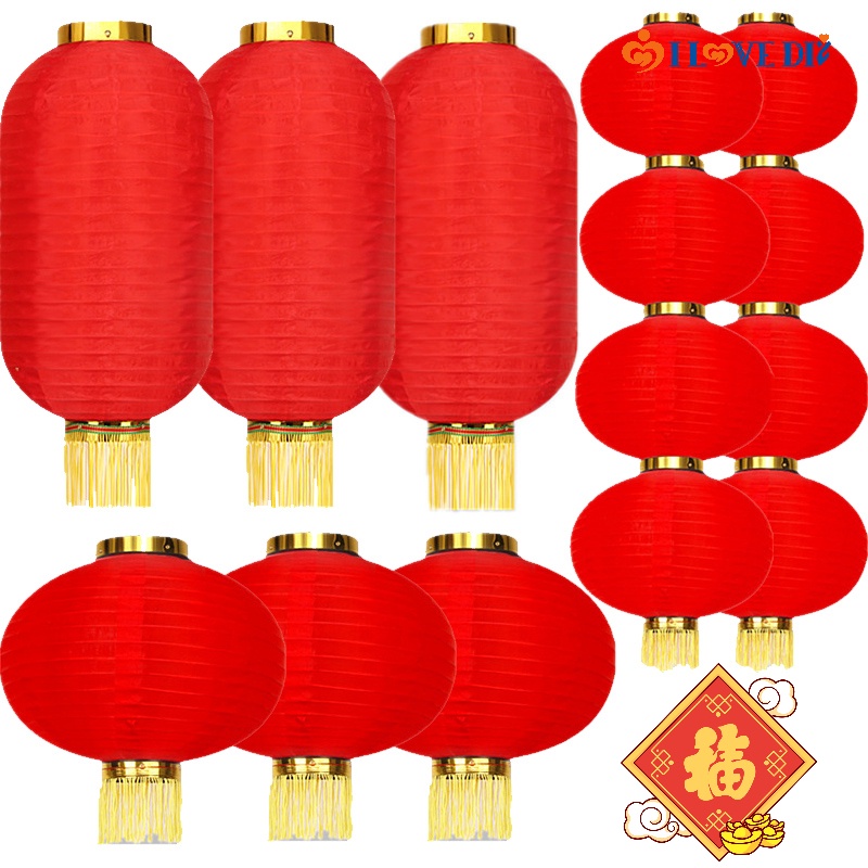 โคมไฟแขวน ผ้าไหม ทรงกลม สีแดง ประดับพู่ สไตล์จีน สําหรับตกแต่งบ้าน เทศกาลฤดูใบไม้ผลิ DIY