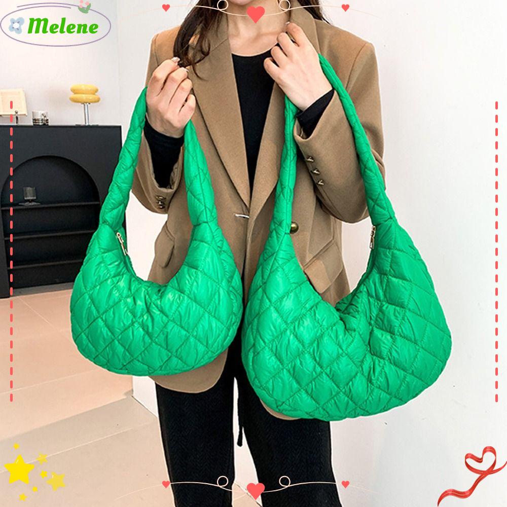 Melene กระเป๋าสะพายไหล่ กระเป๋าถือ ผ้าฝ้าย จุของได้เยอะ สีพื้น แฟชั่นสําหรับสตรี