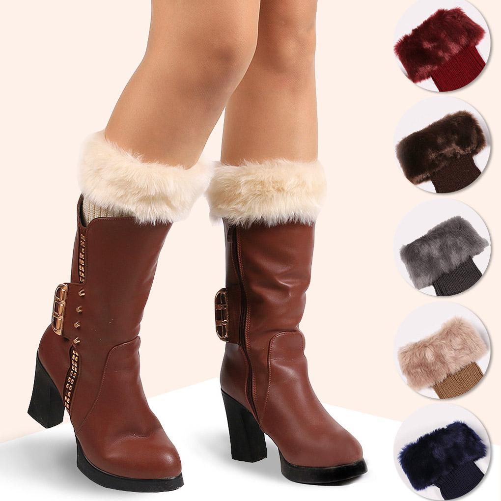 1/2/3/5 ขาอุ่นโครเชต์ถัก Faux Fur Trim Flip ถุงเท้าสําหรับฤดูหนาวสั้น Boot Cover Easy Matching Cuffs