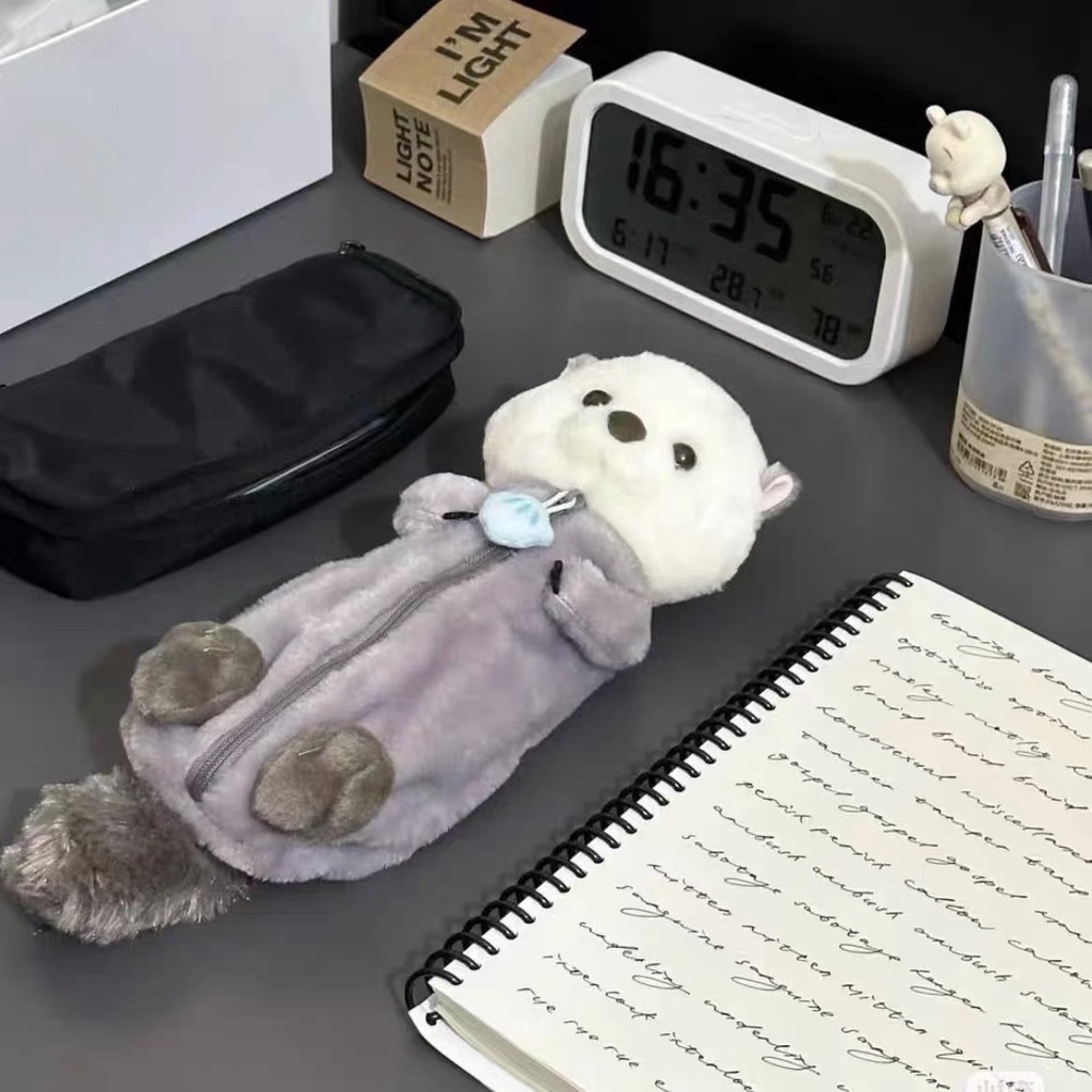 Creative Plush Sea Otter Pen Bag Soft Decompression Doll Pencil Case Student Large capacity Storage Bag กล่องเครื่องเขียน
