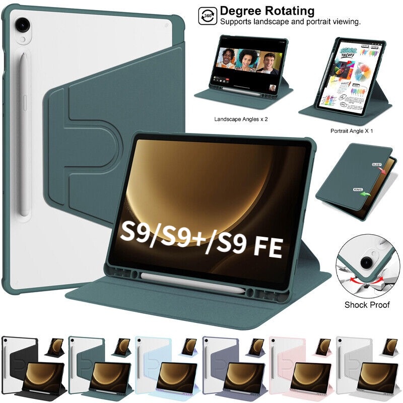 เคสโทรศัพท์มือถือ กันกระแทก หมุนได้ พร้อมขาตั้ง สําหรับ Samsung Galaxy Tab S9 S9 FE+ S9 FE S9+ S9 Pl