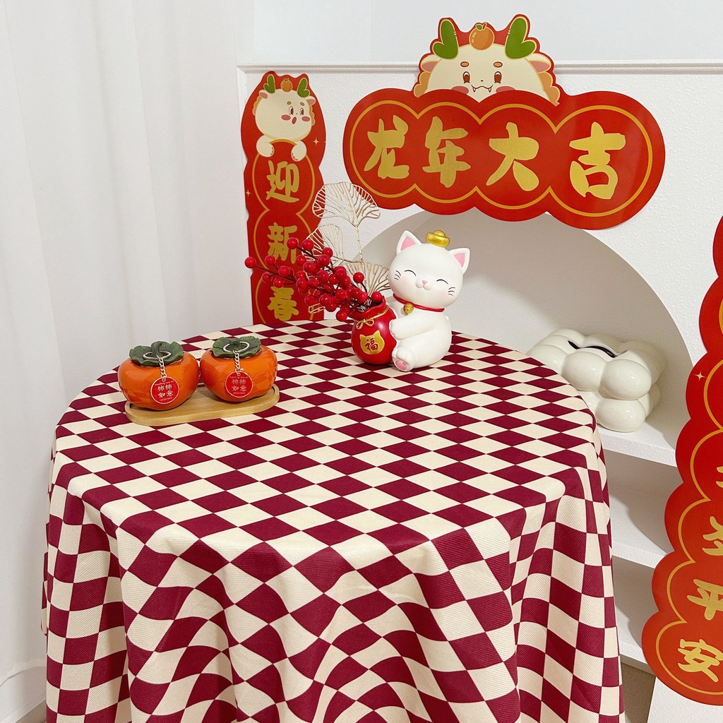 ♛ผ้าปูโต๊ะ ลายปีใหม่♛ ผ้าปูโต๊ะ ผ้าสักหลาด สีแดง สไตล์จีน สําหรับตกแต่งงานแต่งงาน เทศกาลปีใหม่