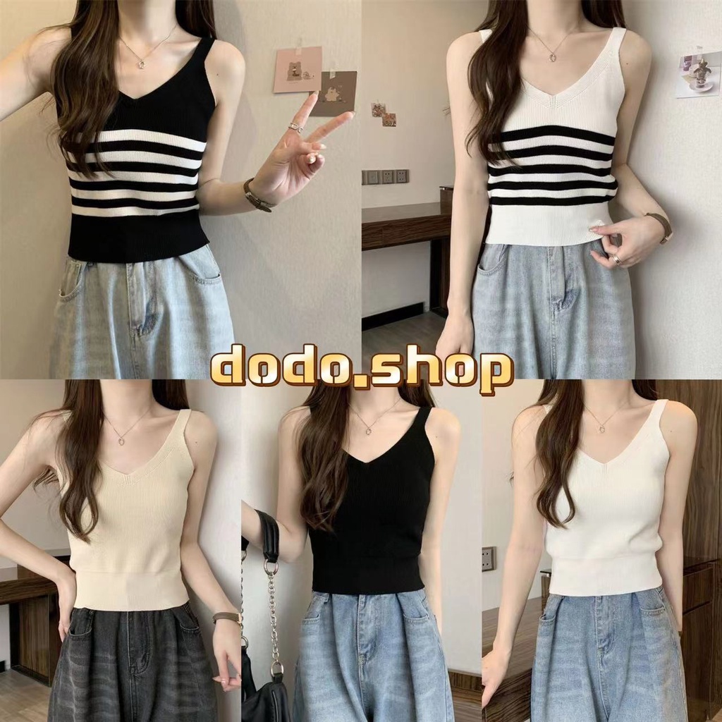 DODO*สินค้าพร้อมส่ง*เสื้อกล้ามคอวี ผ้าถอ ใส่สบาย สีเรียบ เนื้อผ้าใส่สบายไม่ร้อน(M1109)