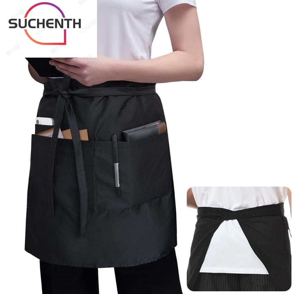 Suchenth ผ้ากันเปื้อน ครึ่งเอว สั้น ผ้าฝ้าย สีดํา ผ้ากันเปื้อน เอวครึ่งเอว ขายดี สีน้ําตาล ผ้ากันเปื้อนสั้น ระบายอากาศ สําหรับเชฟ
