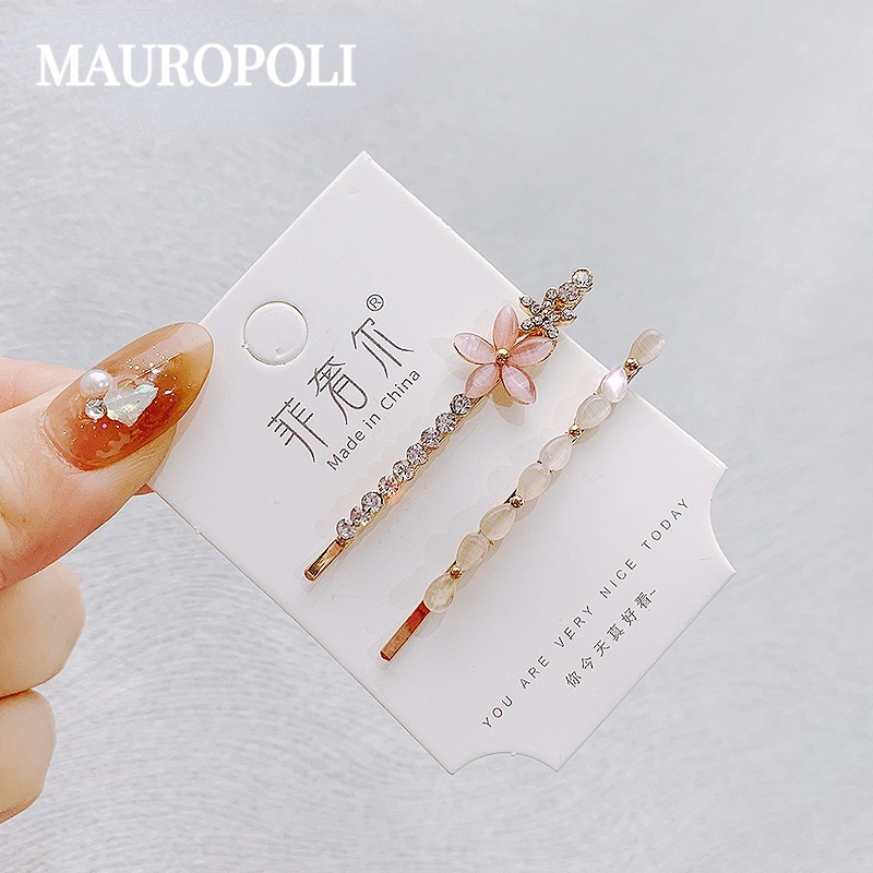 มารูโปลี [คลังสินค้าพร้อม] กิ๊บตาแมวสไตล์ใหม่คลิปด้านข้างเวอร์ชั่นเกาหลีนักเรียนน่ารักหน้าม้าด้านข้างผมหักกิ๊บติดผม พลอยเทียม คลิปคู