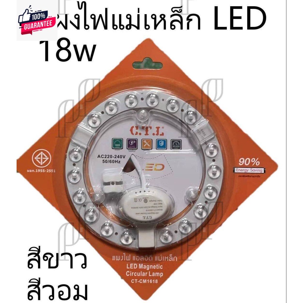 แผงไฟแม่เหล็ก LED แผงวงจร แผ่นชิป โคมไฟ โคมไฟเพดาน ไฟติดห้อง ตัวใช้แทนหลอดนีออนกลม 18W