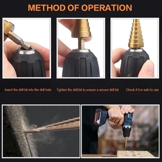 ชุด ดอกสว่าน ทรงเจดีย์ ขั้นบันได 6pcs HSS StepDrill เจาะรู ขยายรู คว้านรู ดอกเล็ก-ใหญ่ ขนาด 4-32 มม. 3/4/6 ดอกต่อชุด