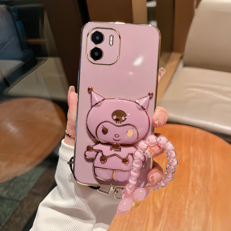 เคสโทรศัพท์มือถือ TPU แบบนิ่ม ชุบไฟฟ้า บางพิเศษ กันกระแทก ลายคุโรมิ 3D พร้อมสายคล้อง สําหรับ Redmi A1 4G 2022 A1+ A2+