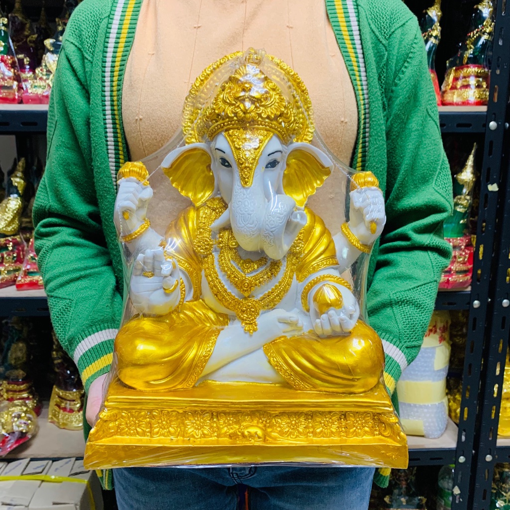 พระพิฆเนศปางเศรษฐี พันล้าน เนื้อเรซิน ขนาด 9 นิ้ว สูง30นิ้ว ลงสีทองสวยงาม