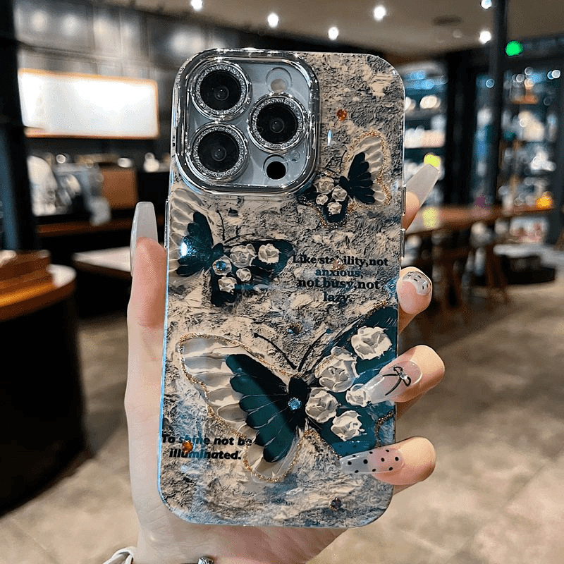 เคส iPhone เคสซีรีส์ เคส iPhone 16promax 15promax 14plus 14promax 13promax 12promax 16 15 14 13 12 11 ผีเสื้อสีน้ําเงิน