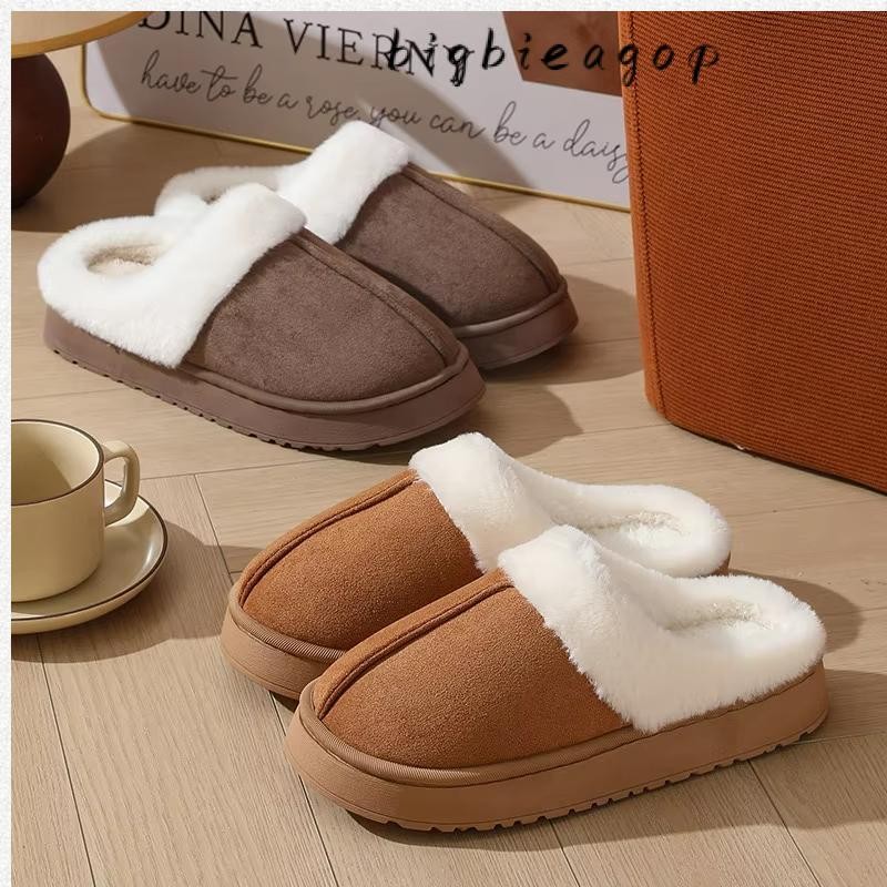 รองเท้าบ้านฤดูหนาว BIGBIEGOP, รองเท้าแตะผู้หญิง Fuzzy, รองเท้าห้องนอนกันลื่นบุขนกํามะหยี่