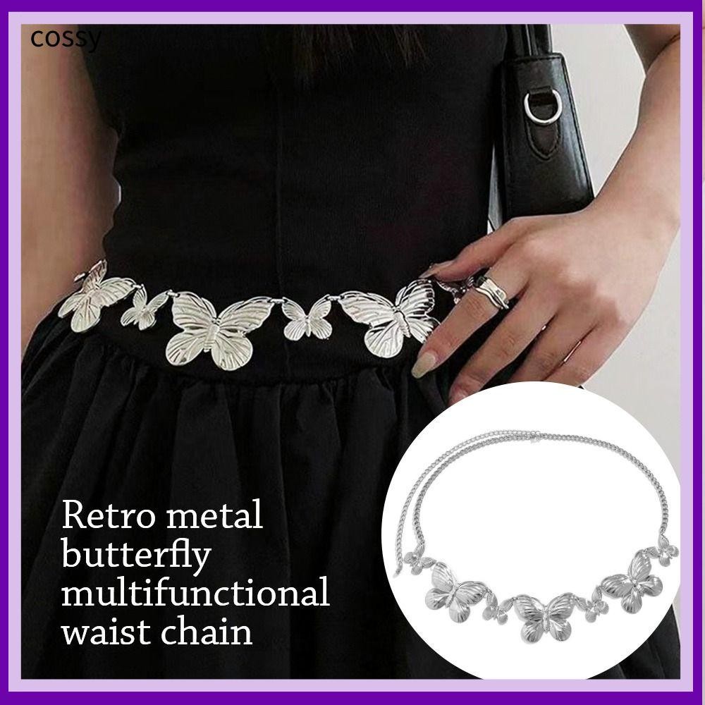 Cossy โซ่เอวผีเสื้อ, Hip Hop Gold Chain Y2k เข็มขัด, แฟชั่น Creative Punk Luxury เข็มขัดโซ่โลหะสําหรับผู้หญิง