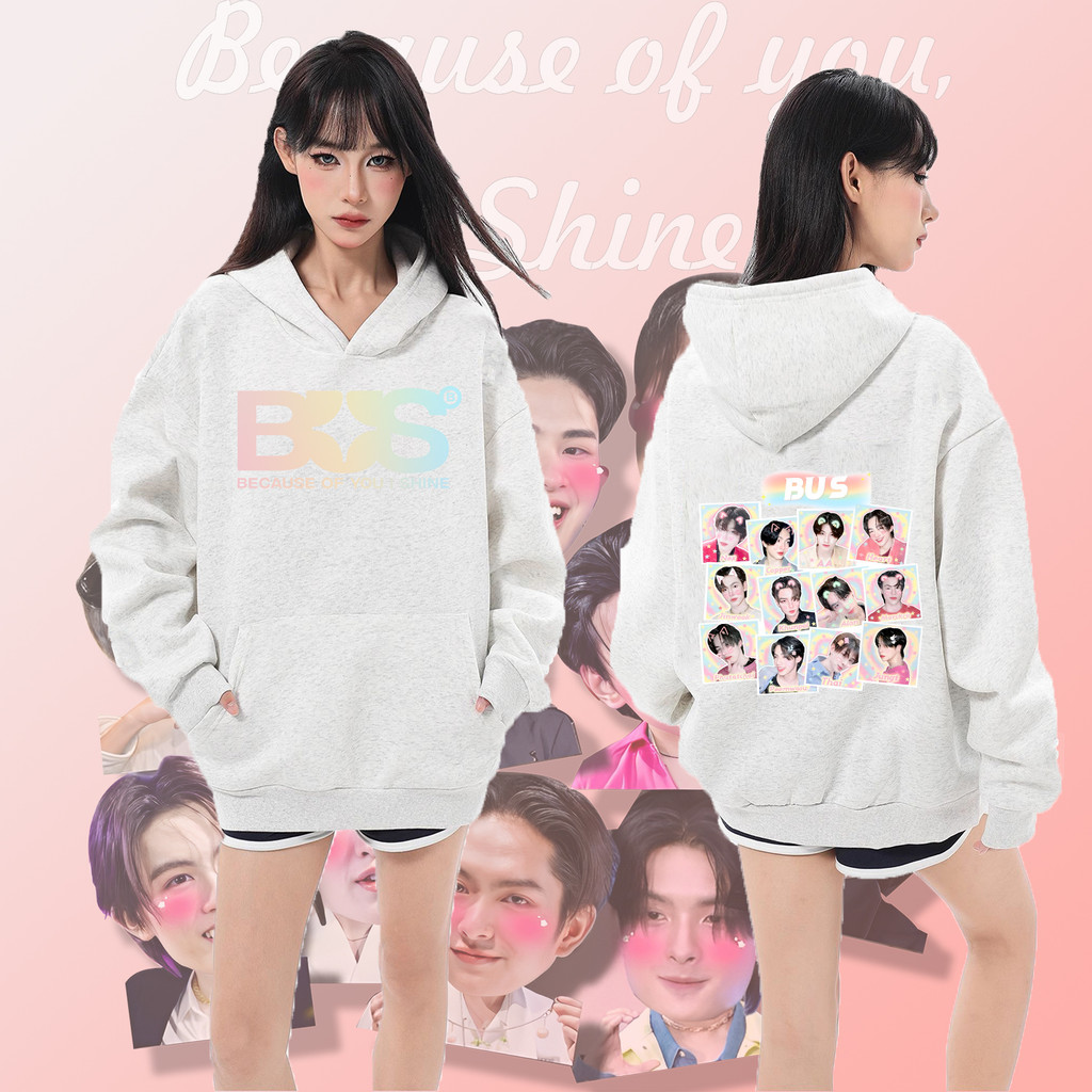 【ใหม่】BUS ”Because of you i shine“เสื้อยืดแขนยาวลายพิมพ์เสื้อคอกลมผลิตจากผ้าคอตตอนเนื้อผ้ายืดระบายอากาศได้ดี Women hoodi